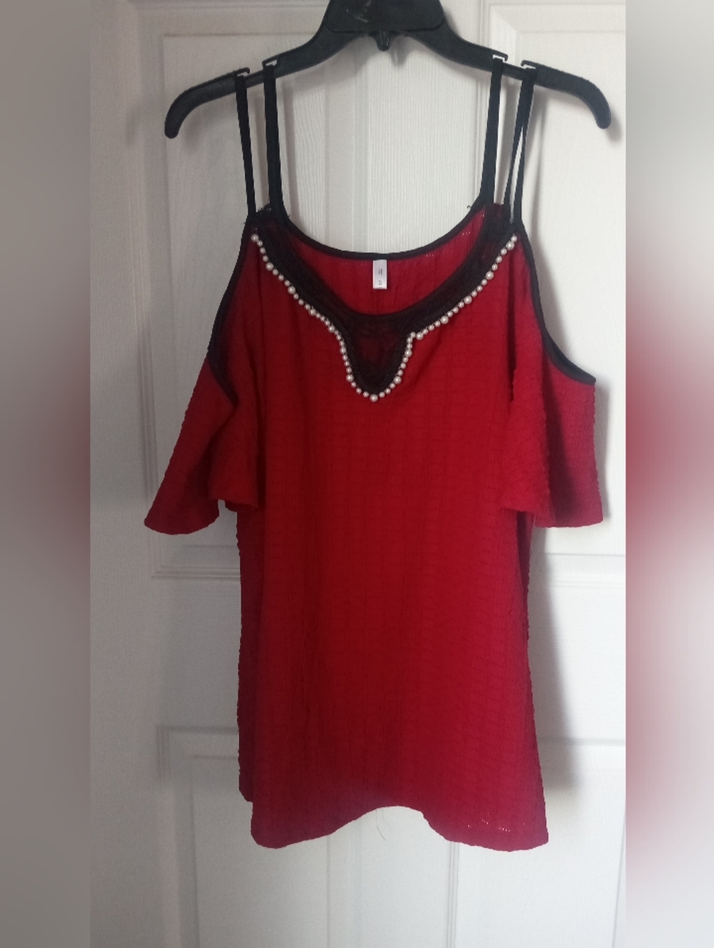 Cold-Shoulder Red Pearl-Trim Camisole